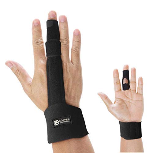 Copper Compression Finger Splint - Medical Grade Aluminum Brace Support Guard Splints for Straightening Broken Fingers, Injuries, Arthritis, Trigger Finger. Adjustable Knuckle Immobilizer Braces