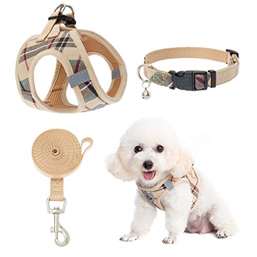Macroyard Puppy Harness and Leash - Small Dog Collar and Leash - Classic Plaid Small Dog Vest Harnesses No Pull, Adjustable Escape Proof for Outdoor Walking