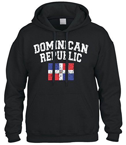 Cybertela Faded Distressed Dominican Republic Flag Sweatshirt Hoodie Hoody (Black, Small)