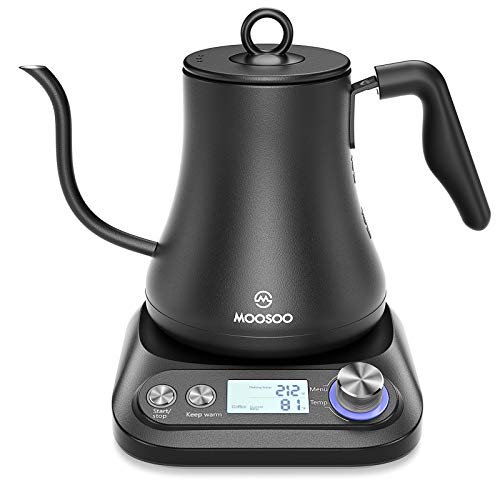 MOOSOO Electric Gooseneck Kettle with Variable Temperature Control & Presets, Pour Over Coffee/Tea Kettle, 100% Stainless Steel Inner Lid & Bottom,1000W Rapid Heating, 0.8L, Black