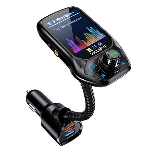 VicTsing (Upgraded Version) Bluetooth FM Transmitter, Auto Scan Unused Station Bluetooth Radio Transmitter Adapter for Car with 1.8' Color Screen, QC 3.0, EQ Modes, Aux, Hands-Free Calls