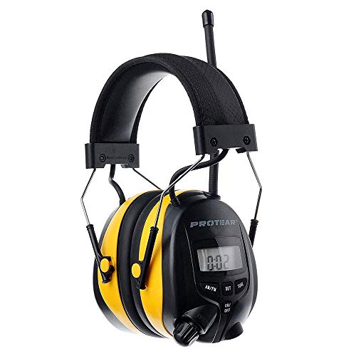 PROTEAR Digital AM FM Radio Headphones, Ear Protection Safety Ear Muffs, Electronic Noise Reduction Ear Defender for Mowing Lawn Working (Yellow)