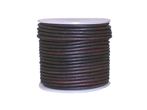 cords craft Round Leather Cord for Round Bracelet, Necklaces Plain Genuine Leather Cord 2.0MM Dark Brown Distress