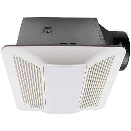 ESD Tech Quiet Bathroom Exhaust Fan Light Combo with Adjustable Humidity Sensor & Timer – 0.4 Sones, 90 CFM, White Grill, 6-Inch Duct with 4-Inch Adapter, Energy Star, ETL Listed. Easy-To-Change Bulb