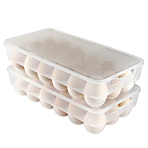 Eslite Covered Egg Holder,Egg Storage for Refrigerator,Fits 18 Eggs,Pack of 2
