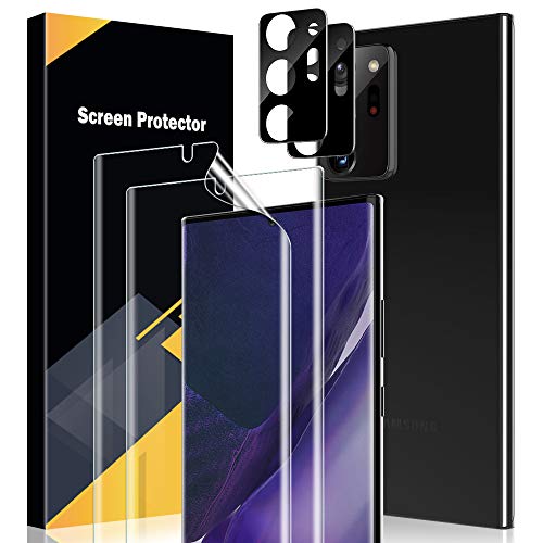 [4 Pack] EGV 2 Pack Flexible TPU Screen Protector + 2 Pack Tempered Glass Camera Lens Protector for Samsung Galaxy Note 20 Ultra (6.9’’), HD Clear [Positioning Tool] [Support Fingerprint], Bubble Free