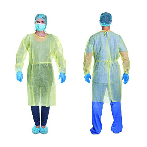 Yellow Disposable Isolation Gowns, Nonwoven, Fluid-Resistant, SMS Material (50)