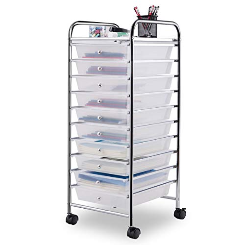 Giantex 10 Drawer Rolling Storage Cart Scrapbook Paper Office School Organizer (Clear)