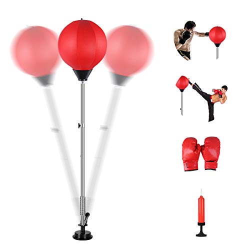 Wodesid Boxing Ball Set Free Standing Boxing Punching Bag Reflex, Height Adjustable Punching Ball Stand, Hand Pump, Boxing Gloves, Pedestal Reflex Bag Freestand (Suction Cup Base)