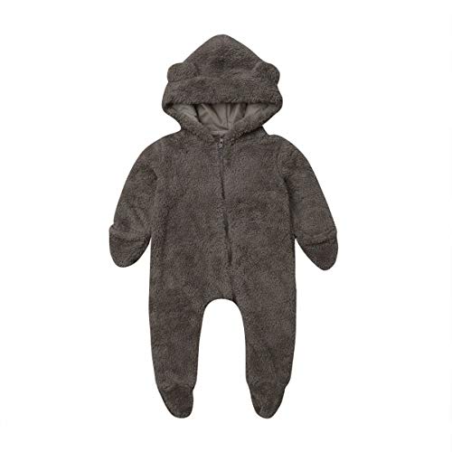 LXXIASHI Newborn Infant Unisex Baby Thicken Fleece Coveralls Romper Hooded Footies Bunting Onesie Snowsuit Outfit Brown