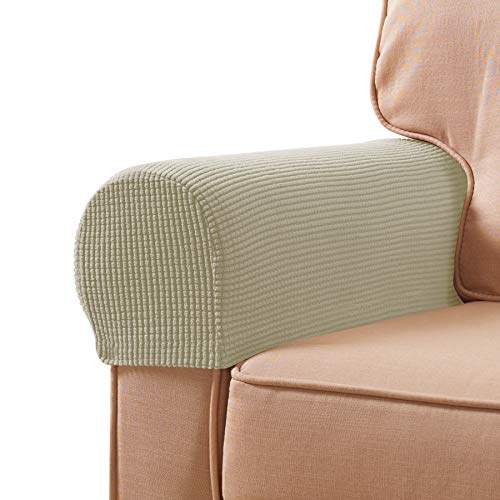 subrtex Stretch Armrest Covers Spandex Anti-Slip Arm Covers for Chairs Sofa Armchair Slipcovers for Recliner Sofa with Twist Pins (Sand)