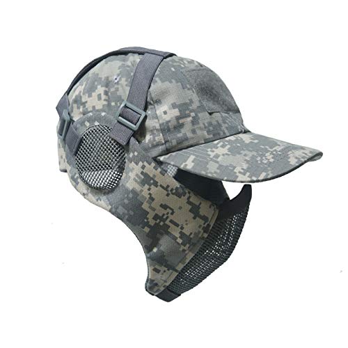 NO B Tactical Foldable Mesh Mask with Ear Protection for Airsoft Paintball with Adjustable Baseball Cap (ACU)