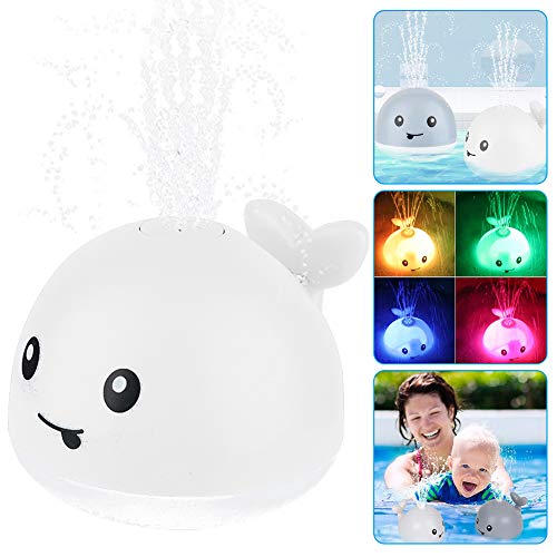 Whale Bath Toys, Electric Whale Water Spray Toy, Electric Induction Sprinkler Baby Light Up Bath Toy with Light and Musical Fountain for Toddlers（White)