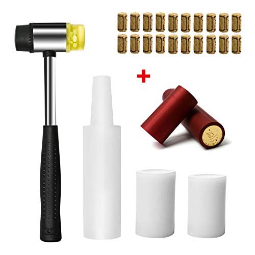 4 Pcs Hand Corker Set, For Standard Wine, Belgian Beer, and Synthetic Plastic Corks, with 20Pcs Wine Cork and 20Pcs Red Pvc Heat Shrink Caps (Hand Corker Set)