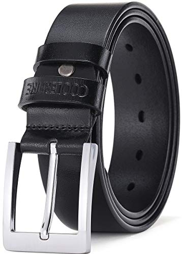 Mens Genuine Leather Belts all Italian Top Full Grain Real Leather Casual Belt For Men Dress And Jeans 1.5 Inch Coolerfire (44'(Waist42'), Black)