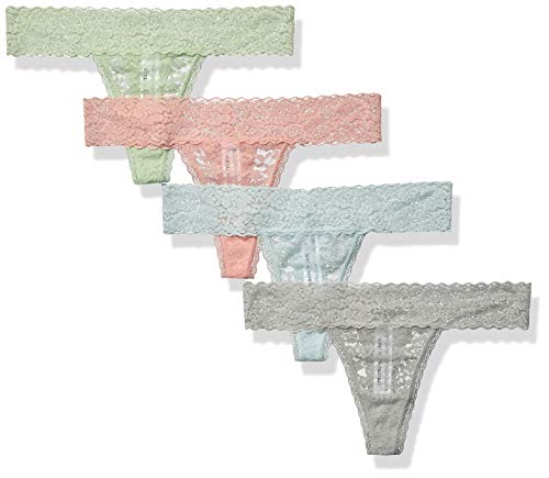 Amazon Essentials Women's 4-Pack Lace Stretch Thong Panty, Cool, M