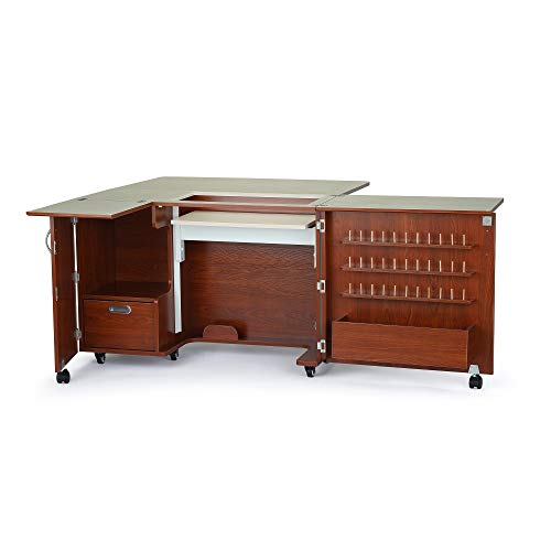 Arrow K8405 Wallaby II Kangaroo Sewing, Cutting, Quilting, Crafting Cabinet and Table, Includes Storage and Airlift, Portable with Wheels, Teak Finish
