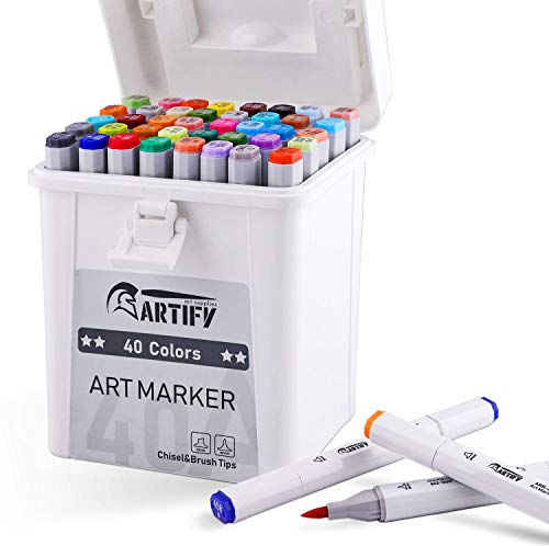 ARTIFY 40 Colors Art Marker Set (Brush & Chisel) Alcohol Ink Based Dual Tips Blending Marker for Sketch, Art Markers, Coloring and Illustration