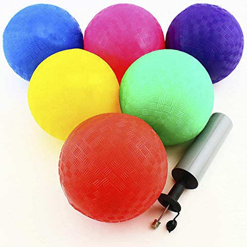 Adorox 5 inch Playground Balls (Set of 6) with Hand Pump for Kids Sports Games Kickball Handball Dodgeball