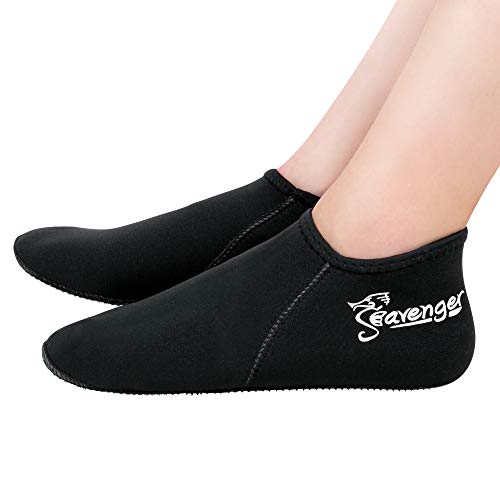 Seavenger Zephyr 3mm Neoprene Socks | Wetsuit Booties for Scuba Diving, Snorkeling, Swimming (Black, Large)