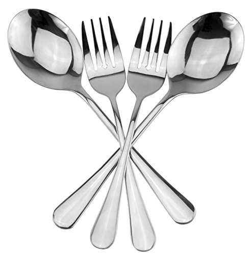 Serving Spoons & Large Serving Forks Set (4 pack, 2 of each); Buffet & Banquet Style Elegant Classic Serving Utensils, Durable Stainless Steel w/Mirrored Finish (4-piece set)