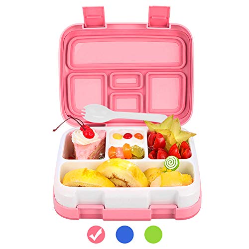 Lunch Box for Kids Bento Box BPA-Free DaCool Upgraded Toddler School Lunch Container with Spoon 5-Compartment Leak Proof Durable, Meal Fruit Snack Packing for Picnic Outdoors, Microwave Safe - Pink