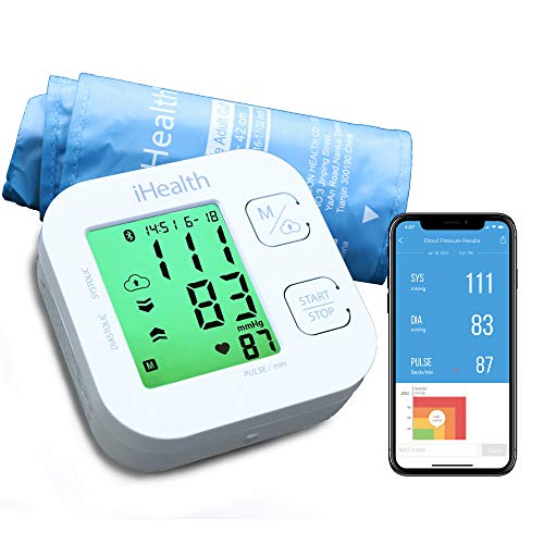 Blood Pressure Monitor, iHealth Bluetooth Upper Arm Blood Pressure Monitor Cuff & Pulse Rate Monitoring Meter with Cuff Size 8.7”-16.5”, App-Enabled Smart Blood Pressure Machine for iOS and Android