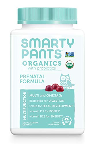 Daily Organic Gummy Prenatal Multivitamin: Probiotic, Vitamin C, D3 & Zinc for Immunity, Biotin, Omega 3, Selenium, Methyl B12 for Energy by SmartyPants (120 Ct, 30 Day Supply)Packaging May Vary