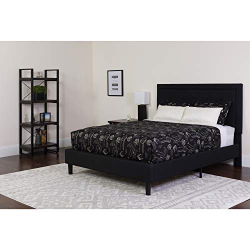 Flash Furniture Roxbury King Size Tufted Upholstered Platform Bed in Black Fabric