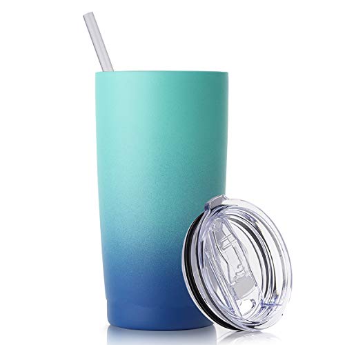 Civago 20oz Insulated Stainless Steel Tumbler, Coffee Tumbler with Lid and Straw, Double Wall Vacuum Travel Coffee Mug, Powder Coated Tumbler Cup (Blue Waves,1)