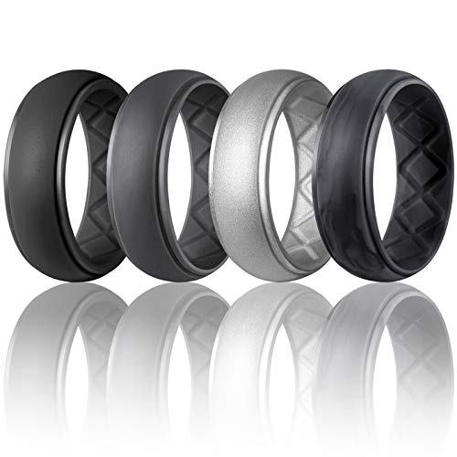 Egnaro Silicone Wedding Ring for Men, Particularly Breathable Mens' Rubber Wedding Bands, Size 8 9 10 11 12 13, for Athletes Crossfit Workout