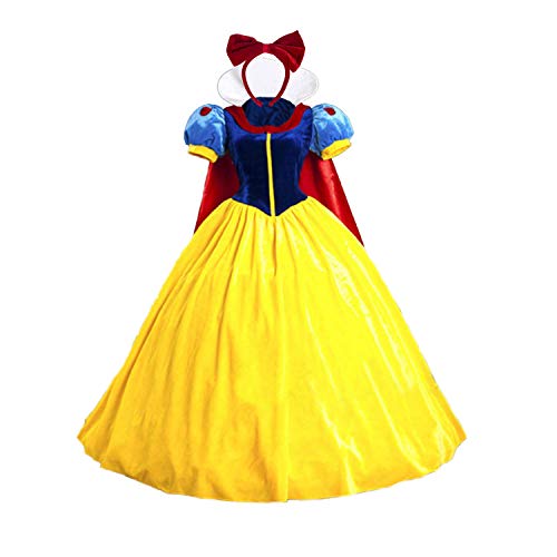 N/P Deluxe Women's Princess Cosplay Dress Snow White Princess Costume with Headband (with Skirt Support Size L)