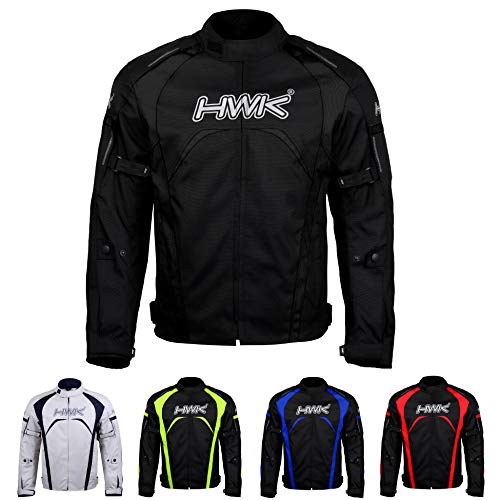 Motorcycle Jacket Men's Riding HWK Textile Racing Motorbike Hi-Vis Biker CE Armored Waterproof Jackets (All-Black, 2XL)