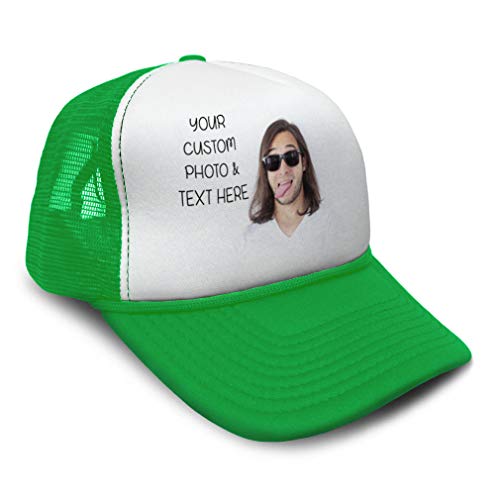 Trucker Hat for Men & Women Snapback Custom Personalized Photo & Text Classic Mesh Baseball Cap Kelly Green