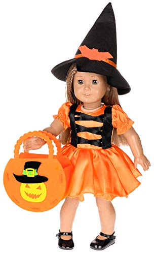 ebuddy 3 Pcs Halloween Witch Costume Doll Clothes with Pumpkin Jack-O-Lantern for 18 inch American Girl Doll Most 18 inch Dolls