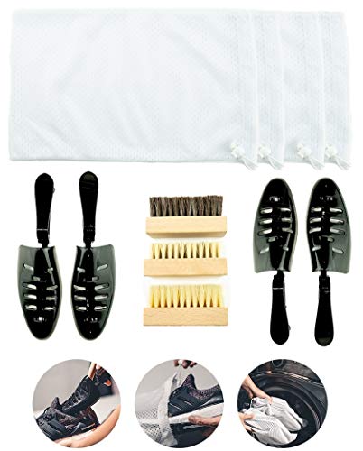 Sneaker and Shoe Cleaning Kit Laundry System, for Washing Machine - Includes Shoe Wash Bag, Premium Cleaning Brush and Adjustable Length Shoe Tree. (4 Wash Bag + Complete Kit)