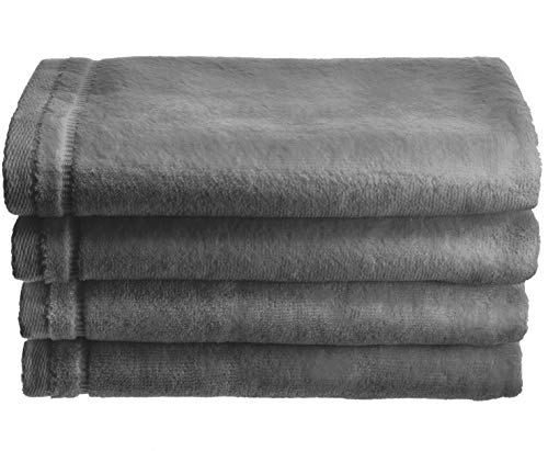 Creative Scents Cotton Velour Fingertip Towel, 4 Piece Set, 11 by 18-Inch, Gray with Embroidered Grey Trim