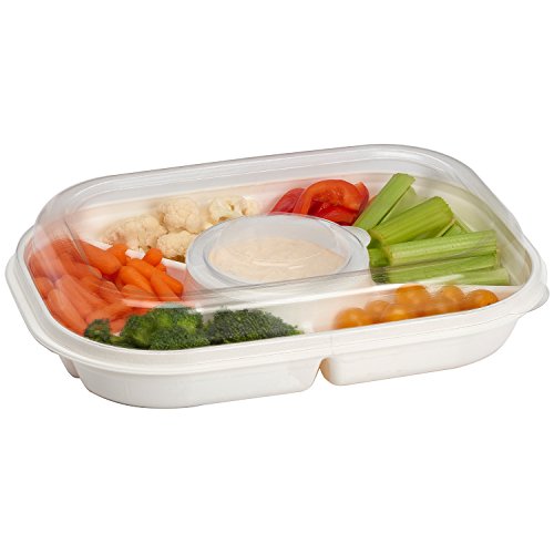 Party Platter Divided Portable Party Serving Tray Serving-Ware With Lid, |6| Extra Large Compartments for Dip, Appetizers, Snacks, Veggies, Chips and Holiday Foods by Buddeez