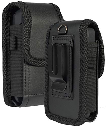 Kyocera Flip Phone Case, Nakedcellphone Black Vegan Leather Vertical Pouch [with Belt Loop, Metal Clip, Magnetic Closure] for DuraXV Extreme E4810, DuraXV LTE E4610, DuraXV E4520, DuraXTP, DuraXA