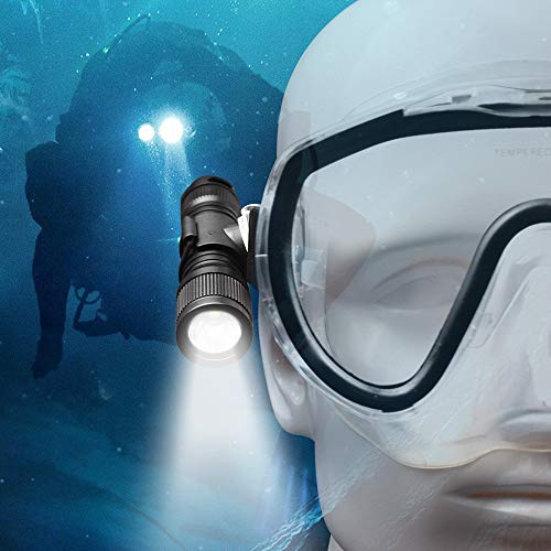 ORCATORCH D560 Mini Scuba Dive Light Headlamp Rotary Switch Underwater Torch with 360 Degrees Rotatable Mask Clip, Backup Batteries, Lanyard, O-Rings (Not Included Snorkel Mask)