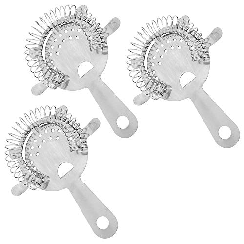 (3 Pack) Stainless Steel Hawthorne Strainer, 4-Prong Cocktail Bar Strainer, 6-Inch