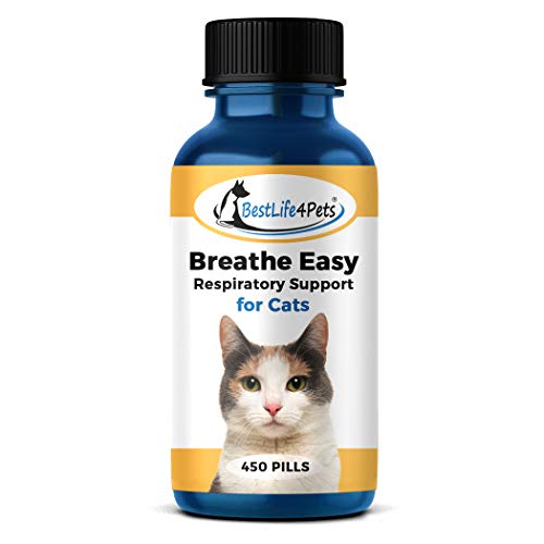 Breathe Easy Respiratory Support for Cats - Relief for Sore Throat, Cat Flu, Sneezing, Runny Nose, Breathing Issues, and Bronchial Inflammation - Non-Drowsy, Easy to Use Supplement (450 pills)
