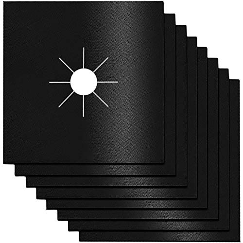 Stove Burner Covers,0.3 MM Double Thickness,10 Pack,Gas Stove Burner Liners,Non-stick Reusable Gas Range Stove Top Covers for Kitchen,Cuttable,Easy to Clean,Black,Size 10.6” x 10.6”