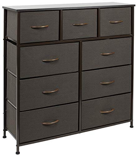 Sorbus Dresser with 9 Drawers - Furniture Storage Chest Tower Unit for Bedroom, Hallway, Closet, Office Organization - Steel Frame, Wood Top, Easy Pull Fabric Bins (Brown)