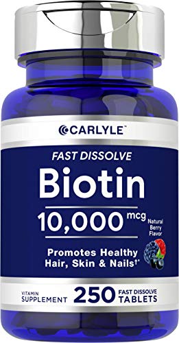 Biotin 10000mcg | 250 Fast Dissolve Tablets | Max Strength | Vegetarian, Non-GMO, Gluten Free Supplement | by Carlyle