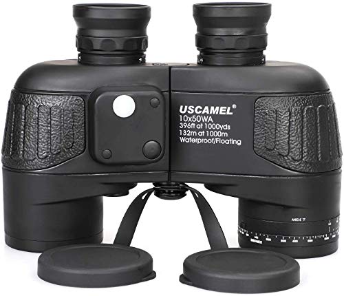 USCAMEL 10x50 Marine Binoculars for Adults, Waterproof Binoculars with Rangefinder Compass BAK4 Prism FMC Lens Fogproof for Navigation Birdwatching Hunting
