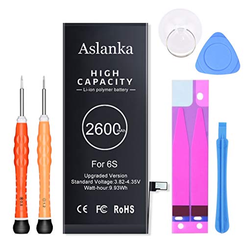 Aslanka Battery for iPhone 6s, (Enhanced) 2600mAh Super High Capacity Battery Replacement New 0 Cycle, with Complete Tools and Manuals-24 Months Warrant