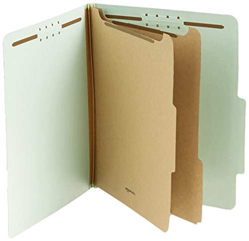 AmazonBasics Pressboard Classification File Folder with Fasteners, 2 Dividers, 2 Inch Expansion, Letter Size, Gray/Green, 10-Pack