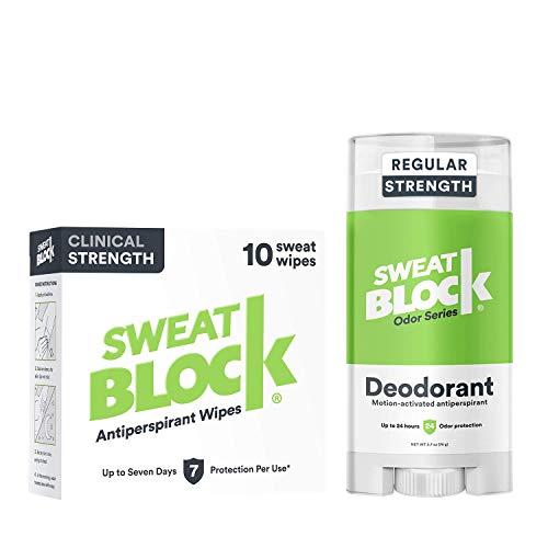 Sweatblock Excessive Sweat and Odor bundle [Clinical Strength Antiperspirant Sweat Wipes and Regular Antiperspirant Deodorant] Odor Protection and Hyperhidrosis Treatment (Bundle Deal)