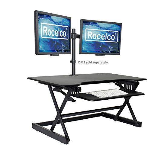 Rocelco 38' Large Height Adjustable Standing Desk Converter, Quick Sit Standup Dual Monitor Riser, Gas Spring Assist Computer Workstation, Retractable Keyboard Tray, (R DADRB-38), Black